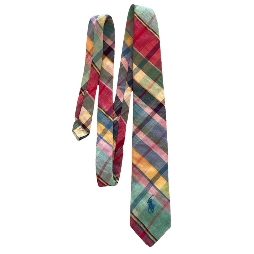 Polo by Ralph Lauren Boys Madras Plaid Skinny Tie USA Cotton Pony Preppy